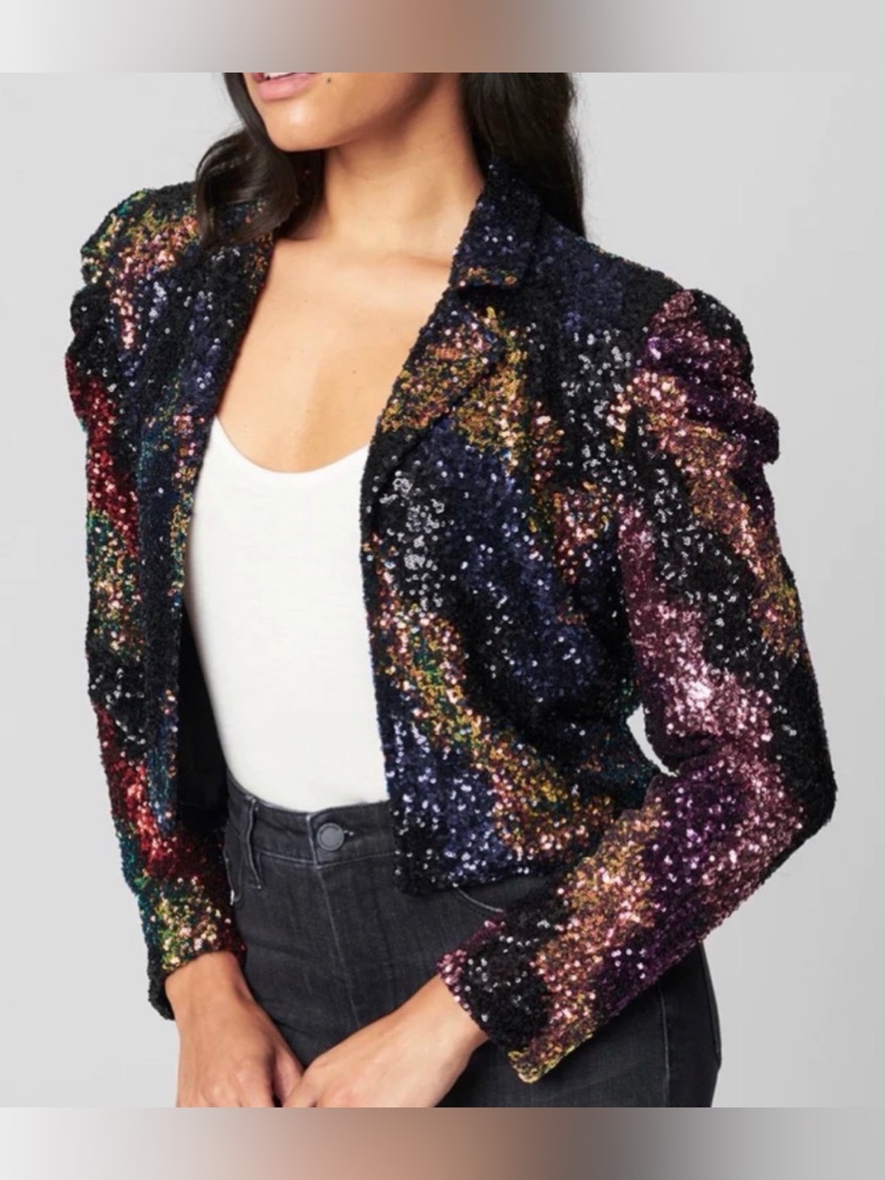 Blank NYC Sequin Multi-Color Cropped Jacket